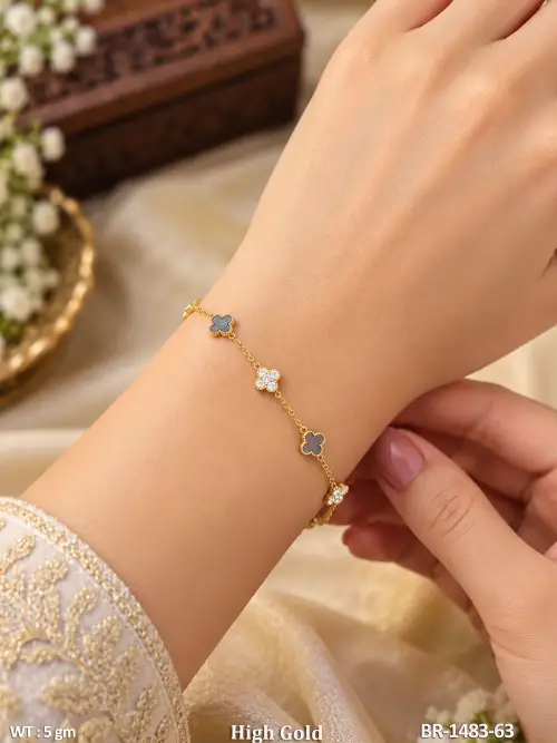 Stone-Studded Bracelet with Floral Design