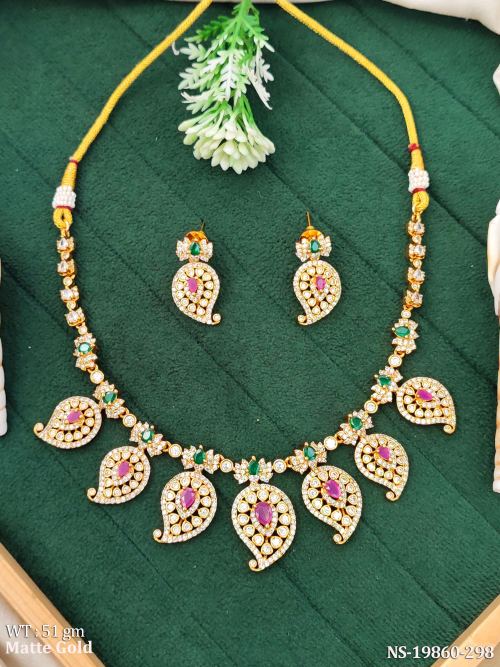 Kemp Necklace Set with Stone Work in Matte Finish, photo 2 of 3