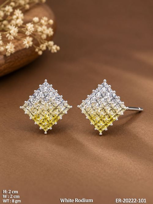Stone-Studded Stud Earrings in White Finish in Mint Green, photo 3 of 4