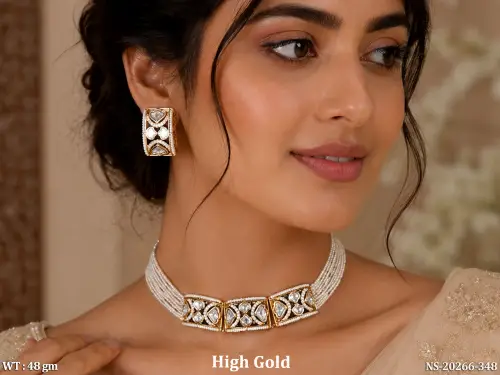 White Kundan Necklace Set with Earrings with Pearls