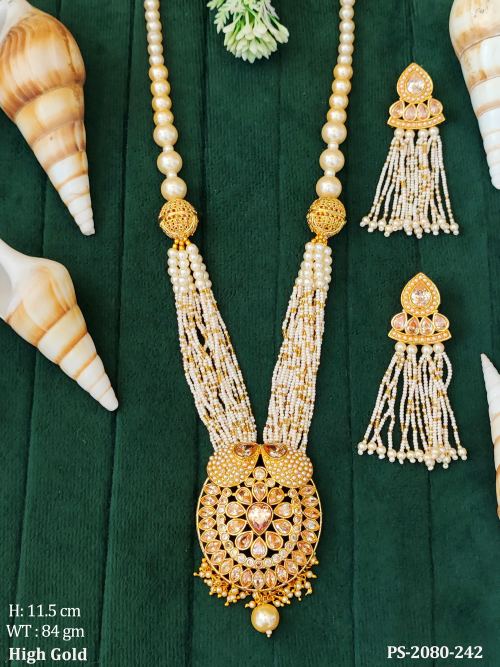 Oval Base Stoned Long Designer Pendant