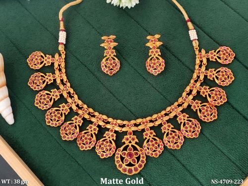 Temple Stone-Studded Necklace Set in Matte Finish