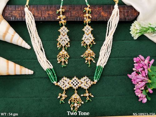 Two-Tone Finish Stone-Studded Necklace Set for Women in Light Green, photo 5 of 6