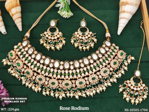 Kundan Necklace Set in Rose Finish for Women