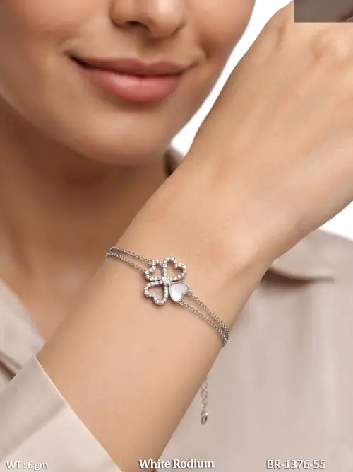 Elegant White Rodium Clover Bracelet