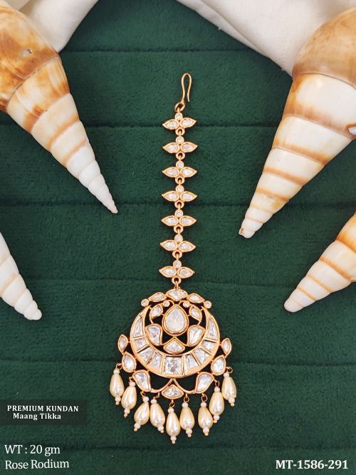 Designer Kundan Maang Tikka with Pearl Drops  