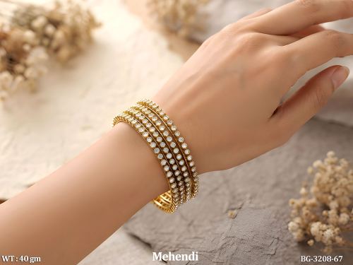 Mehendi Polish Crystal Kundan Bangle Set for Women