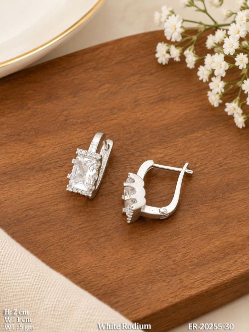 Square Earrings in White Finish for Women, photo 2 of 3