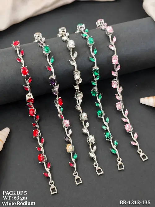 White Rhodium Multicolor Stone Bracelet Pack of 5