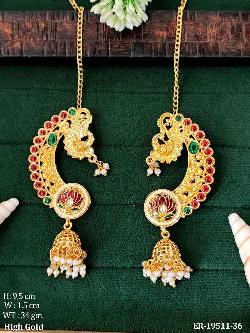 Stone-Studded Lotus Jhumka Earrings