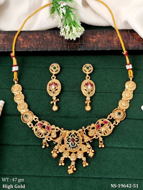 Stone-Studded Necklace Set with Elephant Design, photo 2 of 3