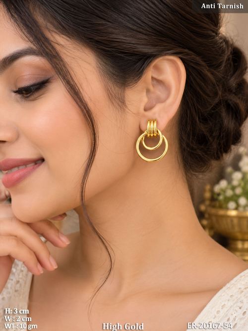 Offset Double Ring Drop Earrings for Women