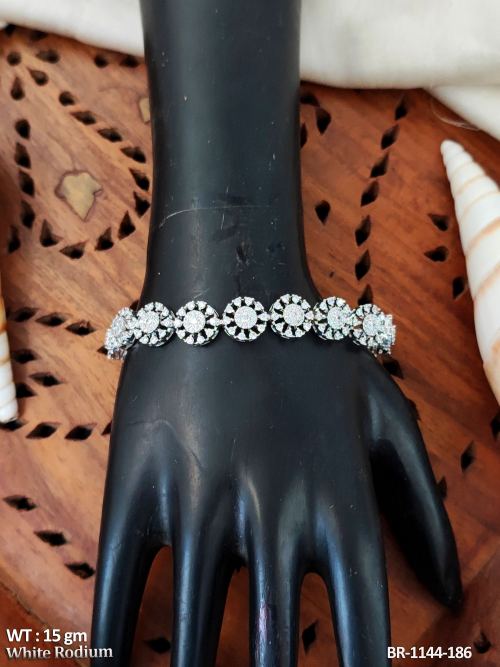 Designer White Rodium Polish CZ AD Stone Party Wear Bracelets  