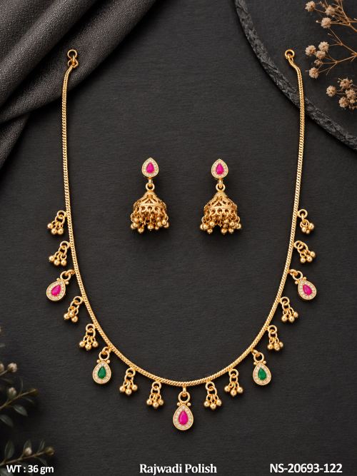 Rajwadi Finish Stone-Studded Necklace Set with Earrings for Women, photo 3 of 3