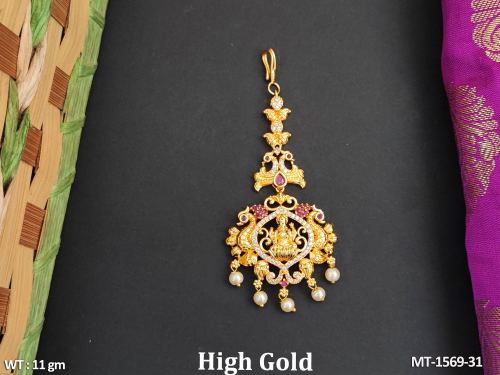 Temple Jewellery High Gold Polish Full Stone Fancy Style Maang Tikka  