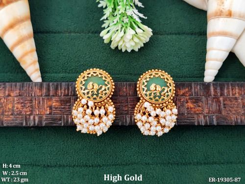 Antique Earrings with Stone Work in Mint Green Pearl, photo 2 of 2
