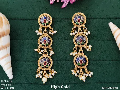 Lotus Meenakari Stone-Studded Earrings for Women