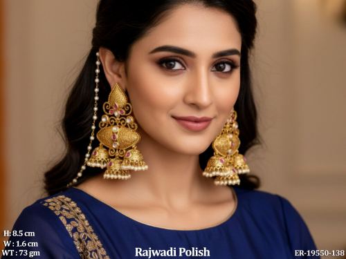 Ethnic Stone-Studded Jhumka Earrings in Rajwadi Finish