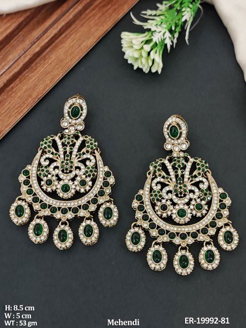 Mehendi Finish Statement Earrings for Women in Green, photo 2 of 7