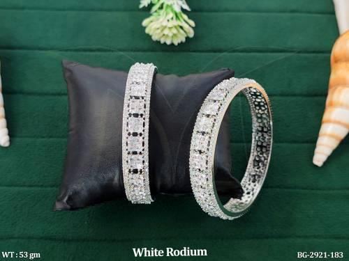 CZ Bangles in White Finish Set of 2