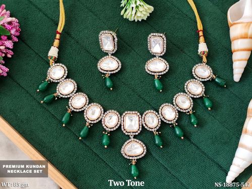 Stone-Studded Necklace Set in Two-Tone Finish in Green, photo 2 of 4