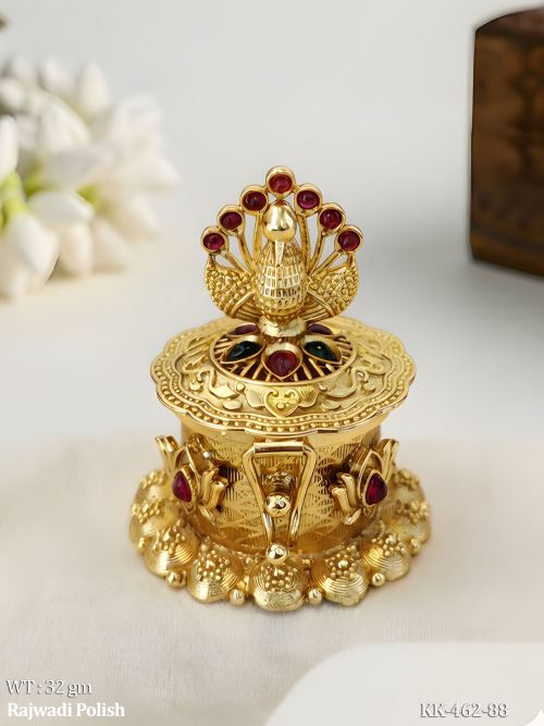 Rajwadi Antique Sindoor Box with Peacock Design