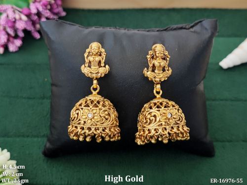 Temple Stone-Studded Jhumka Earrings in Transparent Yellow, photo 4 of 5
