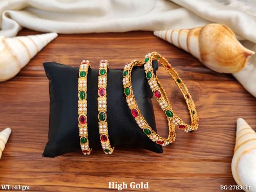 Classic Stone-Studded Antique Bangles for Women Set of 4