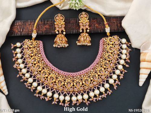 Ethnic Floral Necklace Set with Stone Work in Pink, photo 3 of 6