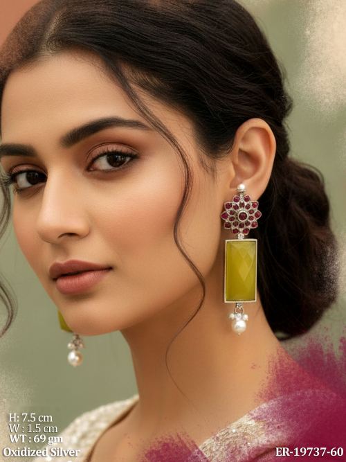 Stone-Studded Statement Earrings for Women, photo 2 of 3