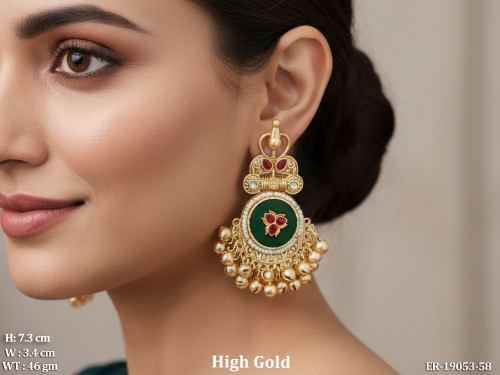 Green Temple Earrings with Stone Work