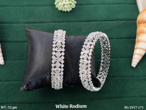 Bangles with CZ Stones in White Finish Set of 2