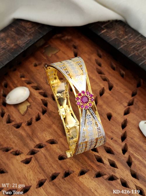 Stone-Studded Floral Kada in Two-Tone Finish