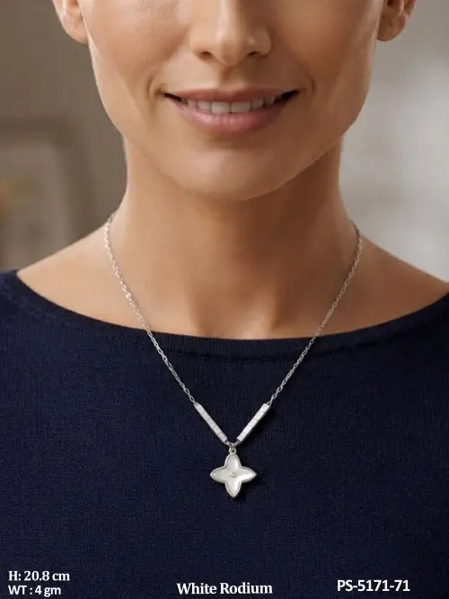 Western AD Butterfly Pendant Set White Rhodium Polish