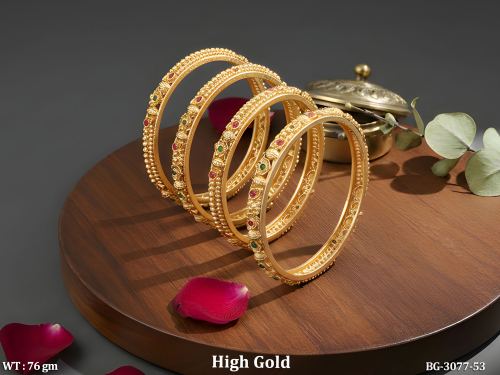Stone-Studded Temple Bangles for Women Set of 4