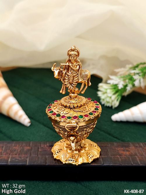Beautiful High Gold Polish Full Stone Sindoor Box
