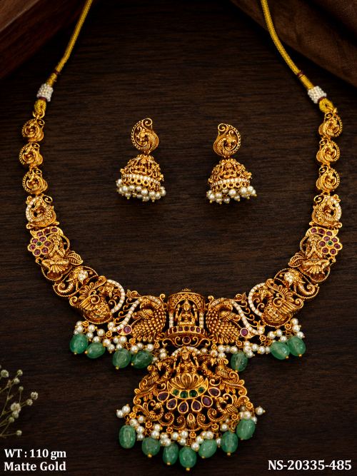 Temple Peacock Necklace Set with Stone Work, photo 3 of 4