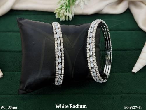 White Finish Stone-Studded Bangles for Women Set of 2