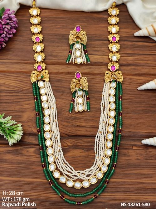 Long Stone-Studded Necklace Set with Earrings for Women