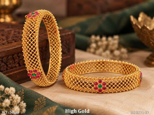 Traditional Floral Bangles with Stone Work Set of 2, photo 2 of 3