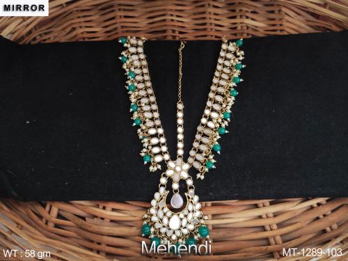 Party Wear Antique Tikka in Green, photo 2 of 2