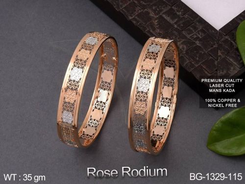 Rose Finish Bangles with Floral Design Set of 2