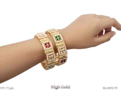 Antique High Gold Bangles with Square Stone Design