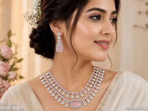 CZ Necklace Set in White Finish