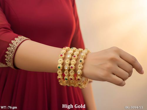 Stone-Studded Bangles with Floral Design Set of 4