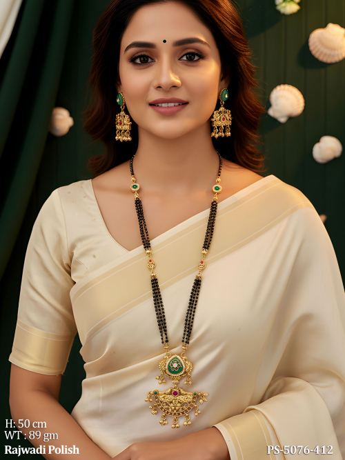 Rajwadi Polish Mangalsutra Pendant Set with Traditional Peacock Design Elements