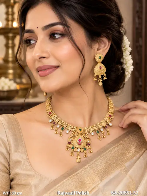 Rajwadi Polish Antique Designer Necklace Set With Earrings