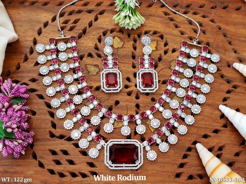 CZ Necklace Set in White Finish in Ruby, photo 5 of 6