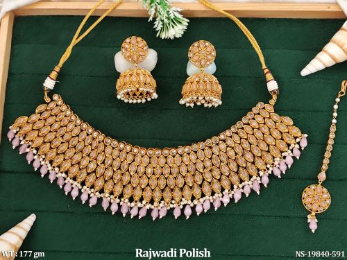 Necklace Set with Earrings with Stone Work in Rajwadi Finish