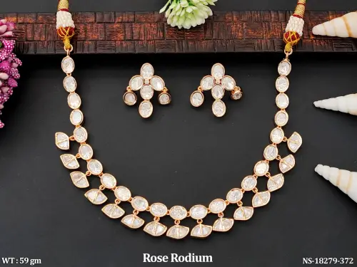 Rose Finish Stone-Studded Necklace Set